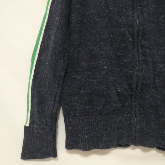 GAP KIDS | small | Navy Zip-Up Sweater With Green and White Striped Sleeves - Picture 6 of 14